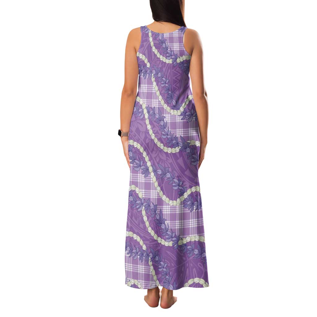 Purple Hawaii Palaka Honohono Pikake Tank Maxi Dress Hawaiian Orchid Lei Polynesian Pattern - Polynesian Pride