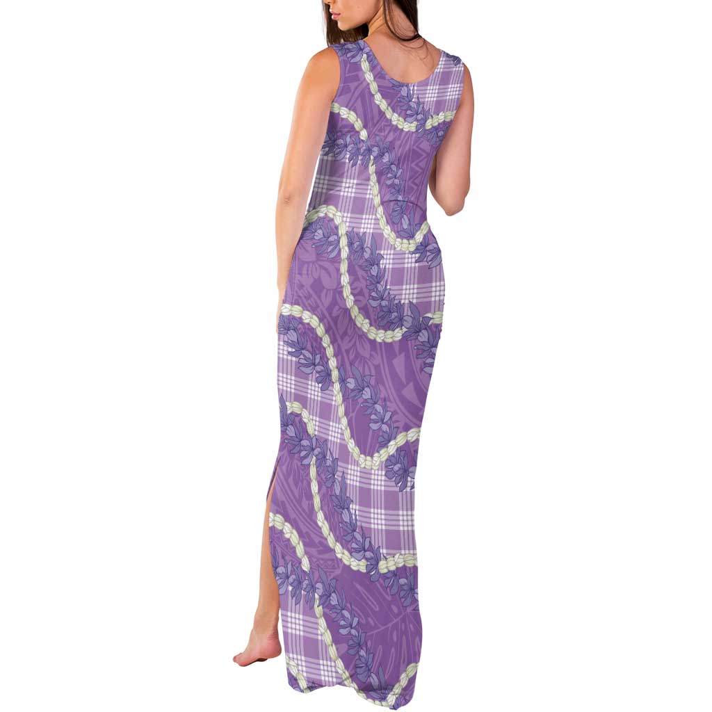Purple Hawaii Palaka Honohono Pikake Tank Maxi Dress Hawaiian Orchid Lei Polynesian Pattern - Polynesian Pride