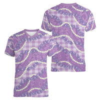 Purple Hawaii Palaka Honohono Pikake Women V-Neck T-Shirt Hawaiian Orchid Lei Polynesian Pattern - Polynesian Pride