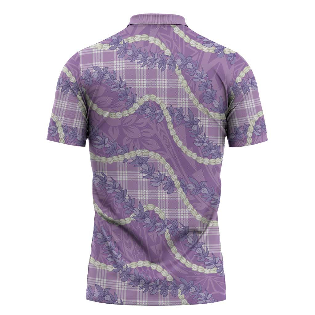 Purple Hawaii Palaka Honohono Pikake Zipper Polo Shirt Hawaiian Orchid Lei Polynesian Pattern - Polynesian Pride