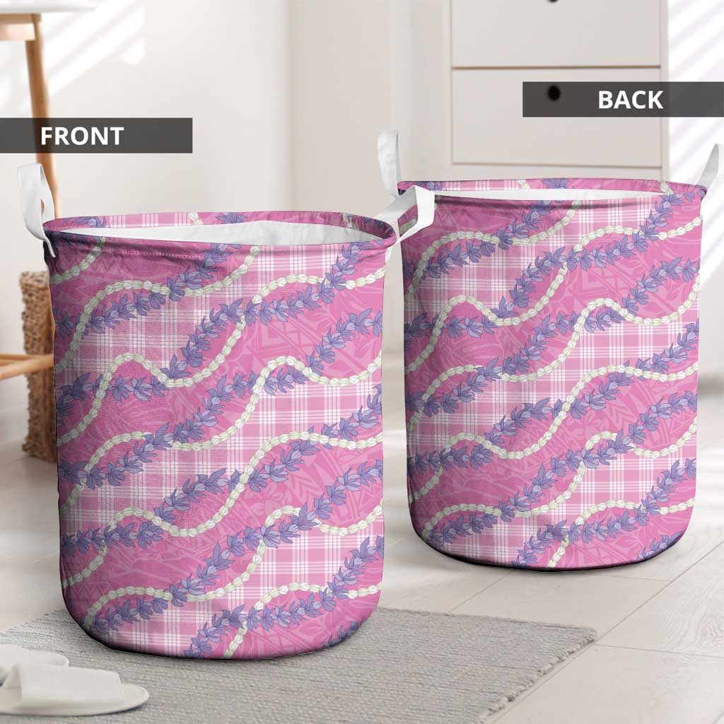 Pink Hawaii Palaka Honohono Pikake Laundry Basket Hawaiian Orchid Lei Polynesian Pattern - Polynesian Pride