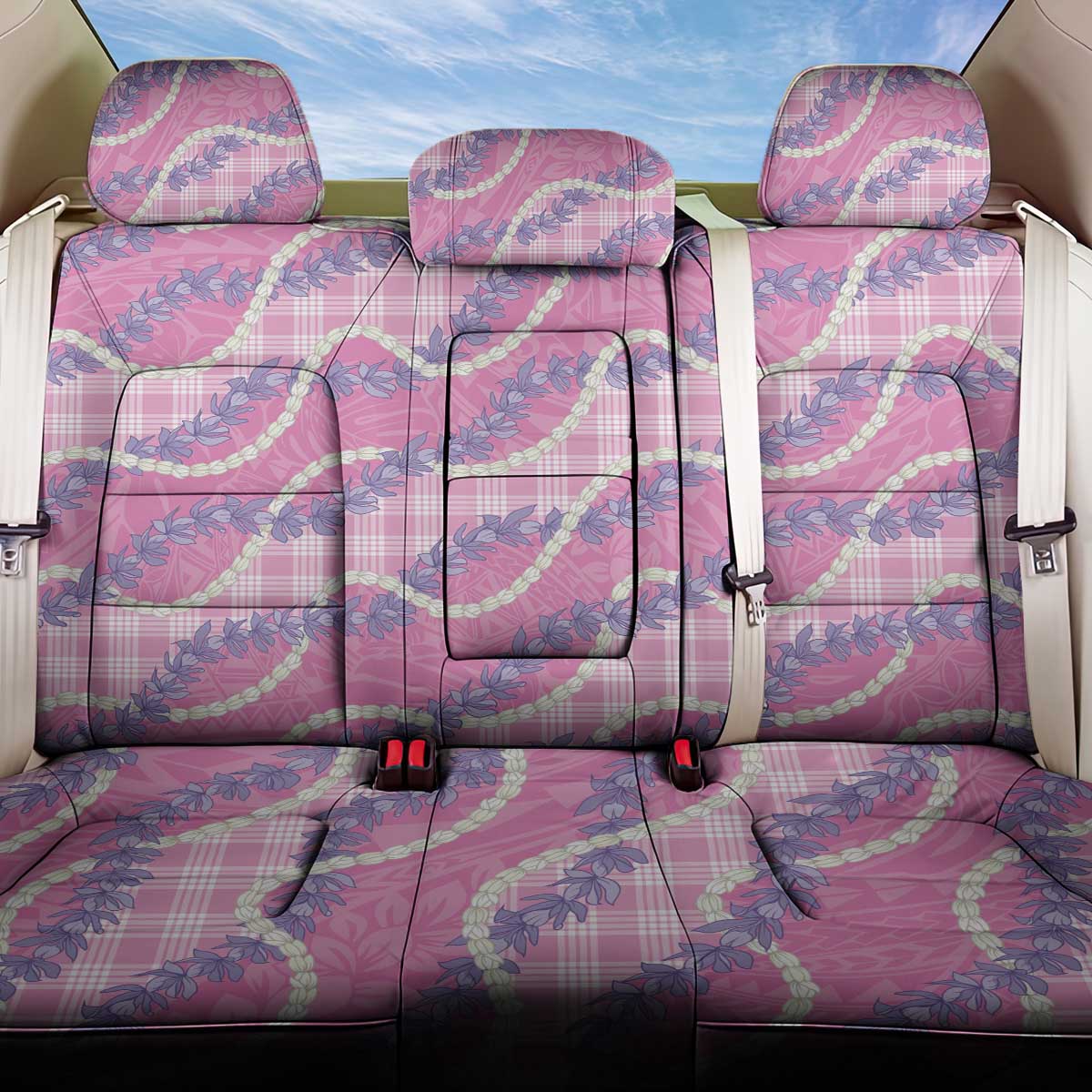 Pink Hawaii Palaka Honohono Pikake Back Car Seat Cover Hawaiian Orchid Lei Polynesian Pattern - Polynesian Pride