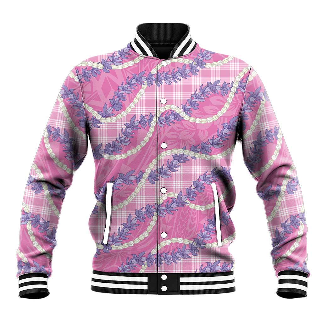 Pink Hawaii Palaka Honohono Pikake Baseball Jacket Hawaiian Orchid Lei Polynesian Pattern LT14 Unisex Pink - Polynesian Pride