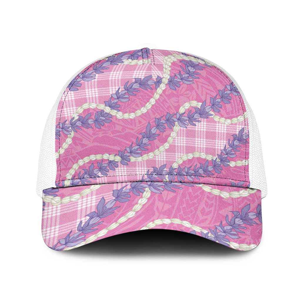 Pink Hawaii Palaka Honohono Pikake Baseball Net Cap Hawaiian Orchid Lei Polynesian Pattern - Polynesian Pride