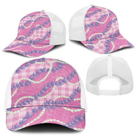 Pink Hawaii Palaka Honohono Pikake Baseball Net Cap Hawaiian Orchid Lei Polynesian Pattern - Polynesian Pride