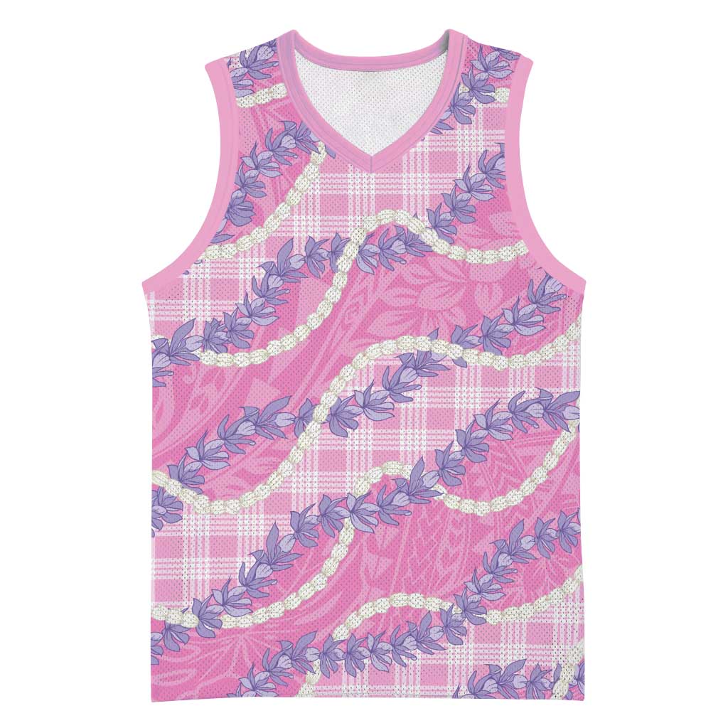 Pink Hawaii Palaka Honohono Pikake Basketball Jersey Hawaiian Orchid Lei Polynesian Pattern LT14 Unisex Pink - Polynesian Pride