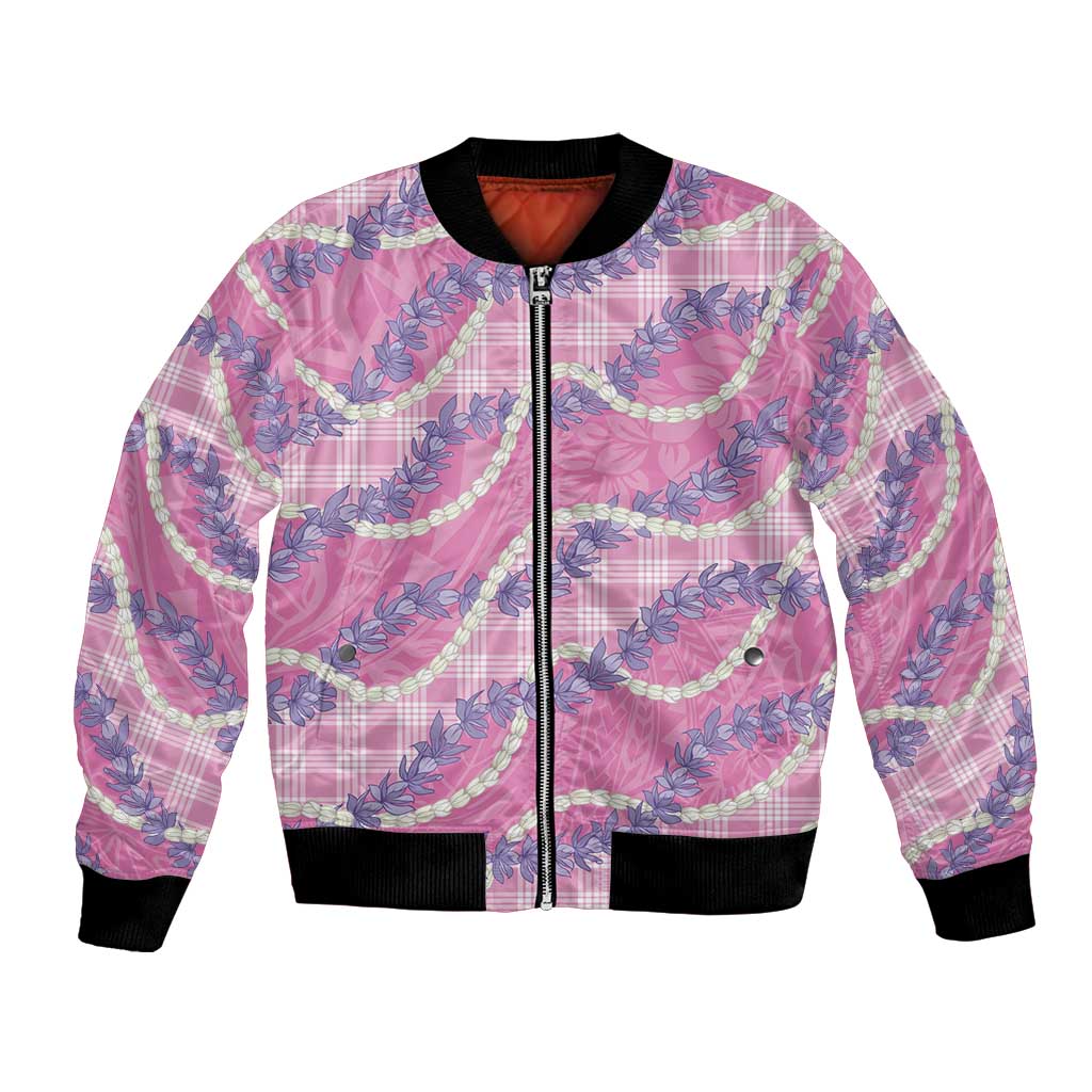 Pink Hawaii Palaka Honohono Pikake Bomber Jacket Hawaiian Orchid Lei Polynesian Pattern LT14 Unisex Pink - Polynesian Pride