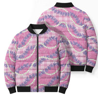 Pink Hawaii Palaka Honohono Pikake Bomber Puffer Jacket Hawaiian Orchid Lei Polynesian Pattern - Polynesian Pride