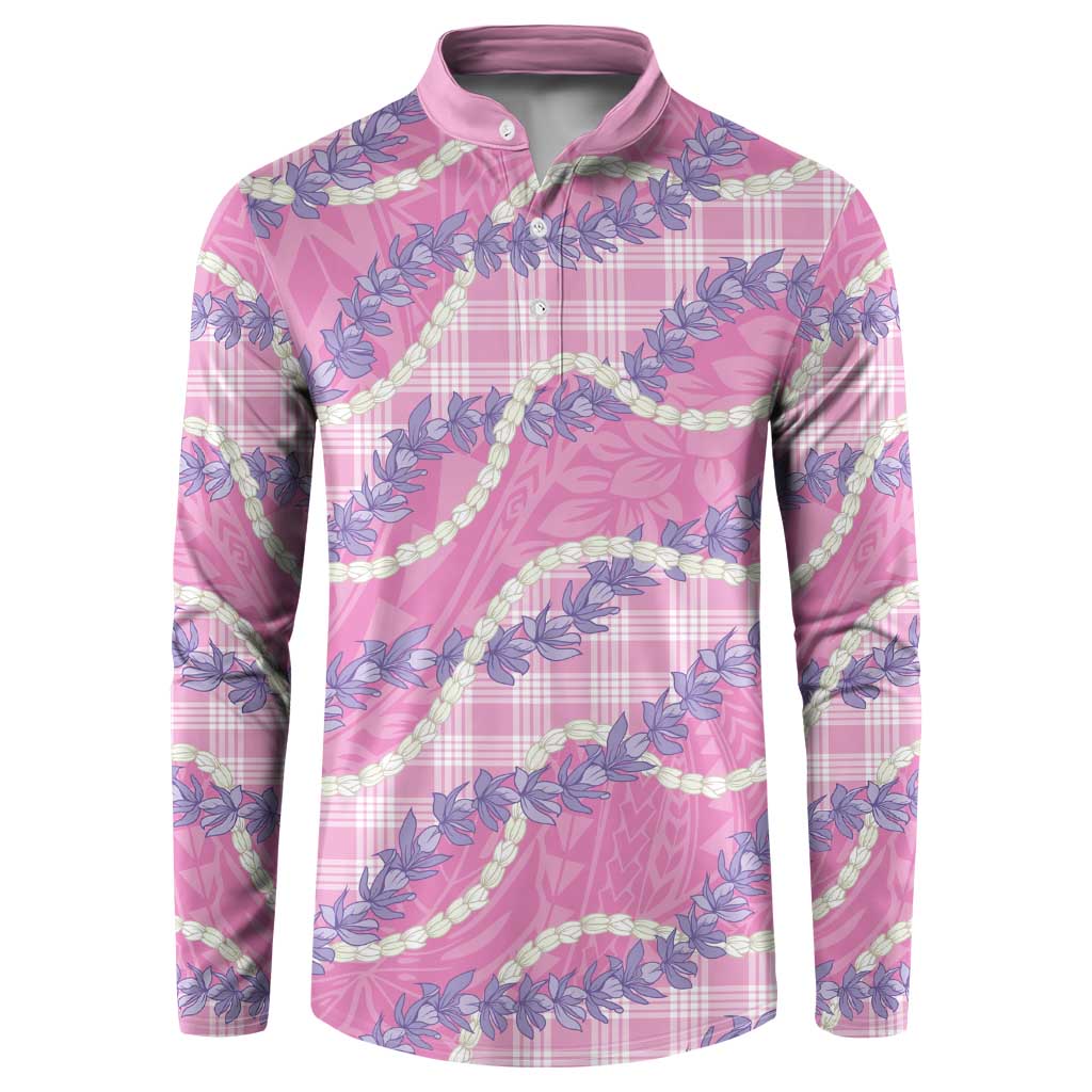 Pink Hawaii Palaka Honohono Pikake Button Sweatshirt Hawaiian Orchid Lei Polynesian Pattern - Polynesian Pride