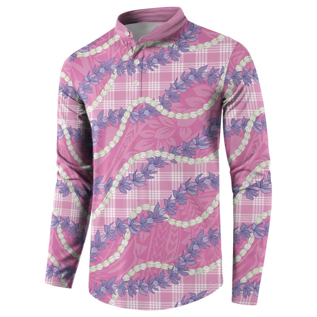 Pink Hawaii Palaka Honohono Pikake Button Sweatshirt Hawaiian Orchid Lei Polynesian Pattern - Polynesian Pride