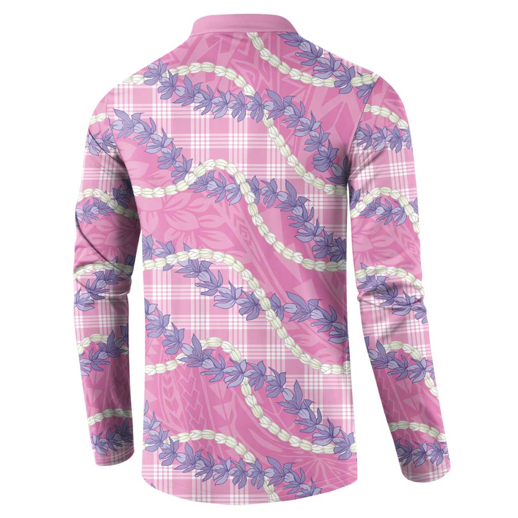 Pink Hawaii Palaka Honohono Pikake Button Sweatshirt Hawaiian Orchid Lei Polynesian Pattern - Polynesian Pride
