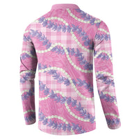 Pink Hawaii Palaka Honohono Pikake Button Sweatshirt Hawaiian Orchid Lei Polynesian Pattern - Polynesian Pride