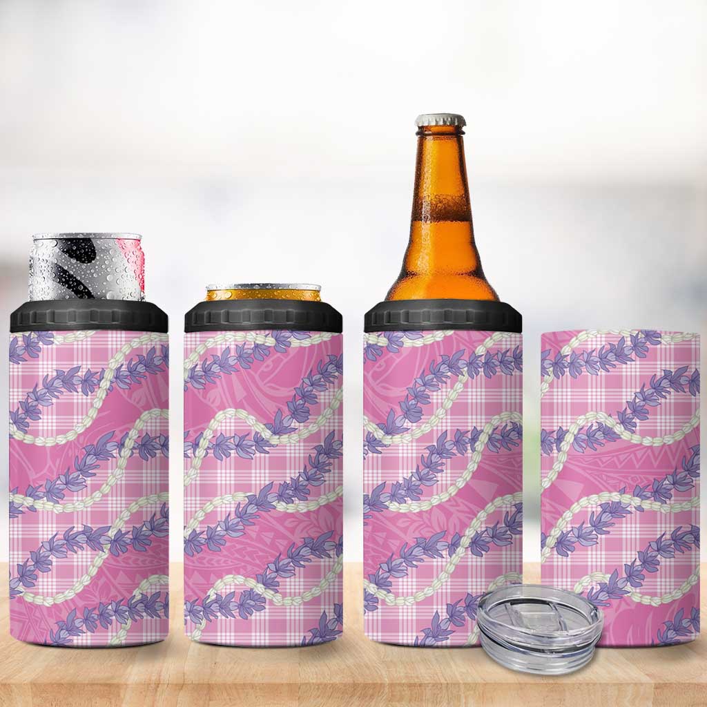 Pink Hawaii Palaka Honohono Pikake 4 in 1 Can Cooler Tumbler Hawaiian Orchid Lei Polynesian Pattern - Polynesian Pride