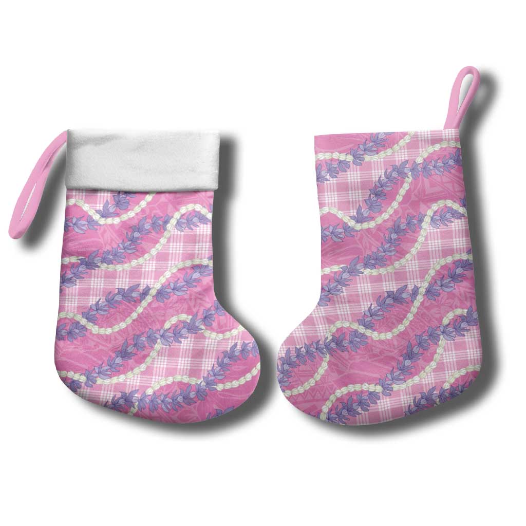Pink Hawaii Palaka Honohono Pikake Christmas Stocking Hawaiian Orchid Lei Polynesian Pattern - Polynesian Pride