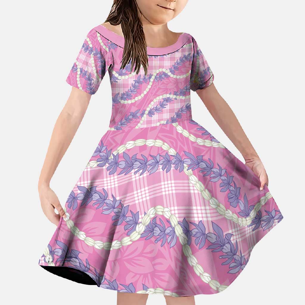 Pink Hawaii Palaka Honohono Pikake Family Matching Long Sleeve Bodycon Dress and Hawaiian Shirt Hawaiian Orchid Lei Polynesian Pattern - Polynesian Pride