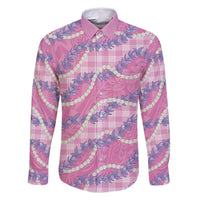 Pink Hawaii Palaka Honohono Pikake Family Matching Long Sleeve Bodycon Dress and Hawaiian Shirt Hawaiian Orchid Lei Polynesian Pattern - Polynesian Pride