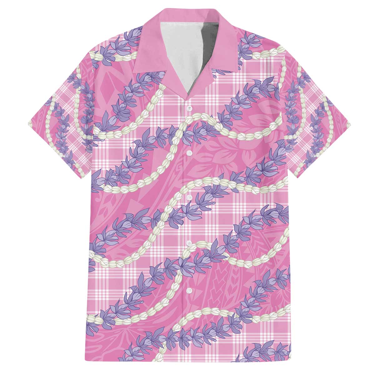 Pink Hawaii Palaka Honohono Pikake Family Matching Off The Shoulder Long Sleeve Dress and Hawaiian Shirt Hawaiian Orchid Lei Polynesian Pattern - Polynesian Pride