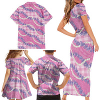 Pink Hawaii Palaka Honohono Pikake Family Matching Short Sleeve Bodycon Dress and Hawaiian Shirt Hawaiian Orchid Lei Polynesian Pattern - Polynesian Pride