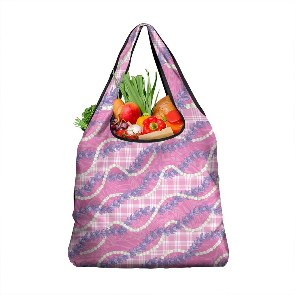 Pink Hawaii Palaka Honohono Pikake Grocery Bag Hawaiian Orchid Lei Polynesian Pattern - Polynesian Pride