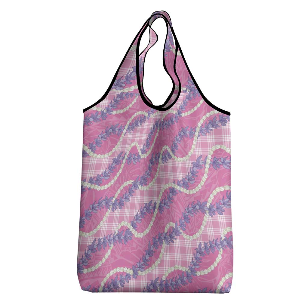 Pink Hawaii Palaka Honohono Pikake Grocery Bag Hawaiian Orchid Lei Polynesian Pattern - Polynesian Pride