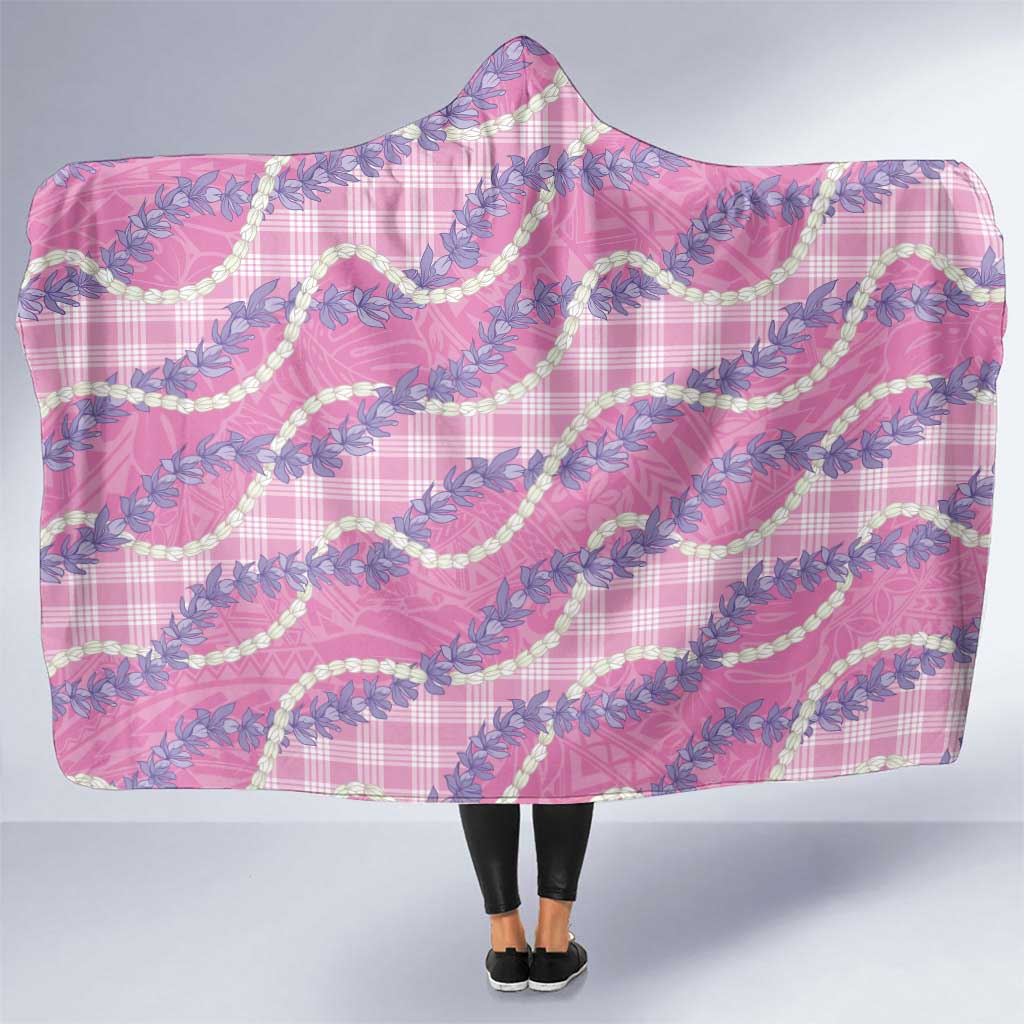 Pink Hawaii Palaka Honohono Pikake Hooded Blanket Hawaiian Orchid Lei Polynesian Pattern - Polynesian Pride