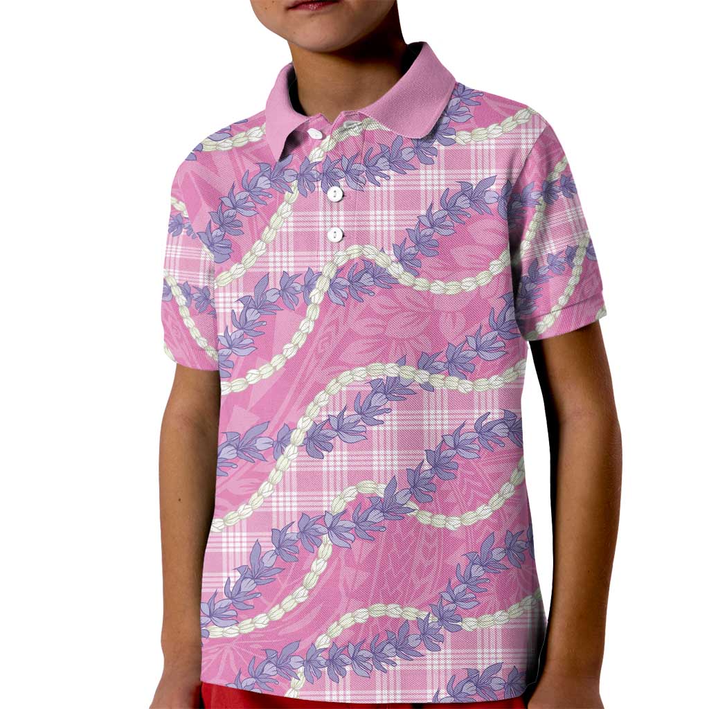 Pink Hawaii Palaka Honohono Pikake Kid Polo Shirt Hawaiian Orchid Lei Polynesian Pattern - Polynesian Pride