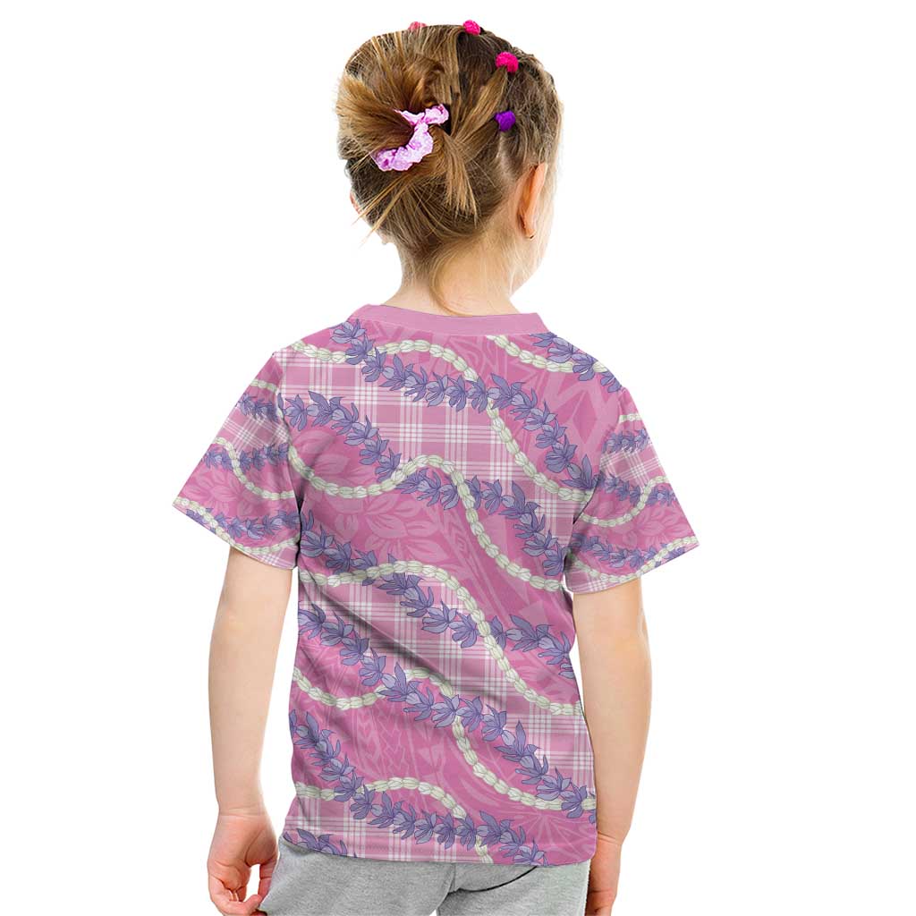 Pink Hawaii Palaka Honohono Pikake Kid T Shirt Hawaiian Orchid Lei Polynesian Pattern - Polynesian Pride