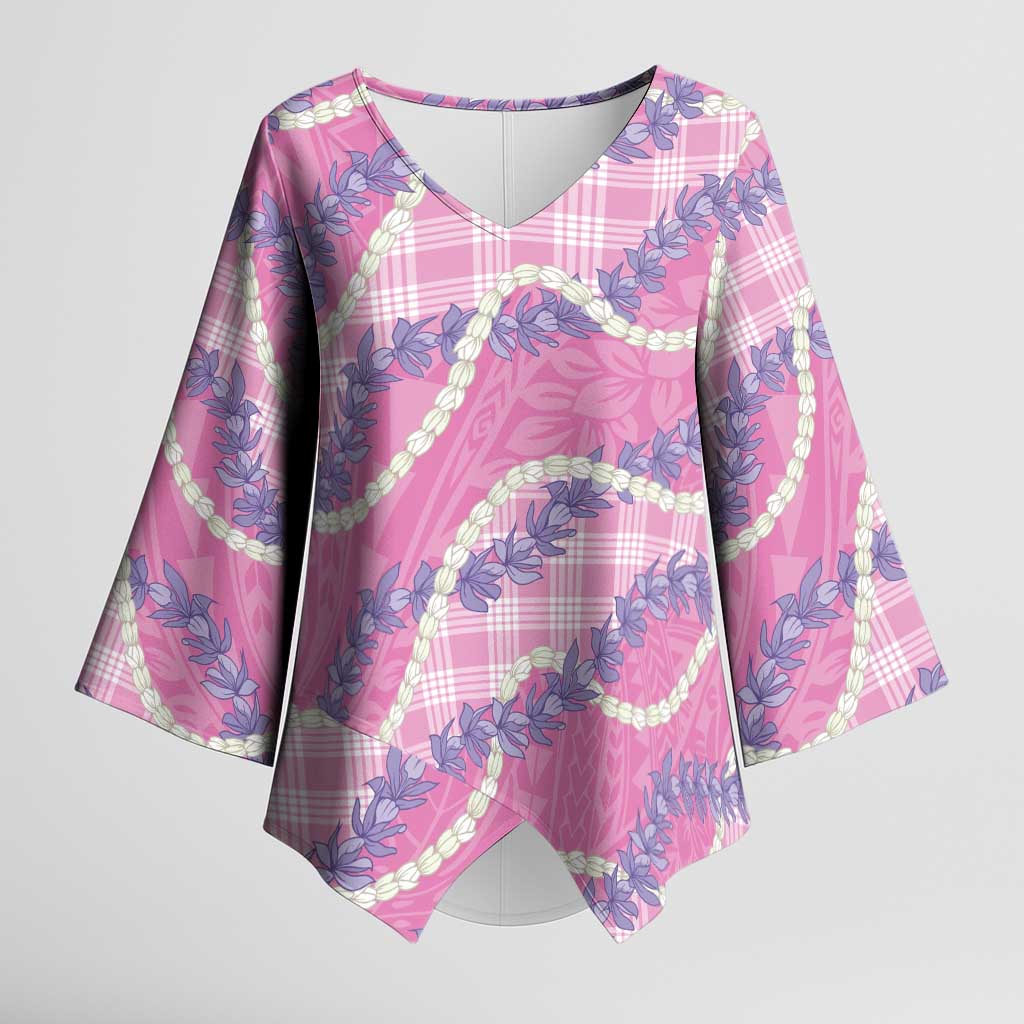 Pink Hawaii Palaka Honohono Pikake Kimono Sleeve Blouse Hawaiian Orchid Lei Polynesian Pattern - Polynesian Pride