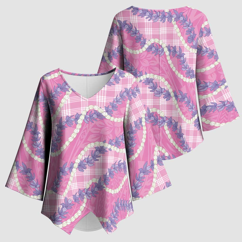 Pink Hawaii Palaka Honohono Pikake Kimono Sleeve Blouse Hawaiian Orchid Lei Polynesian Pattern - Polynesian Pride