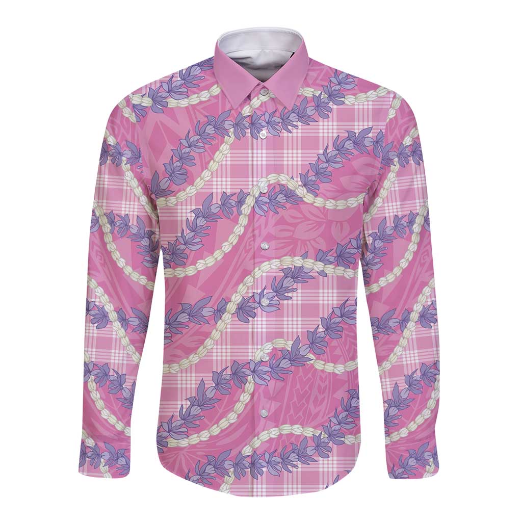 Pink Hawaii Palaka Honohono Pikake Long Sleeve Button Shirt Hawaiian Orchid Lei Polynesian Pattern LT14 Unisex Pink - Polynesian Pride