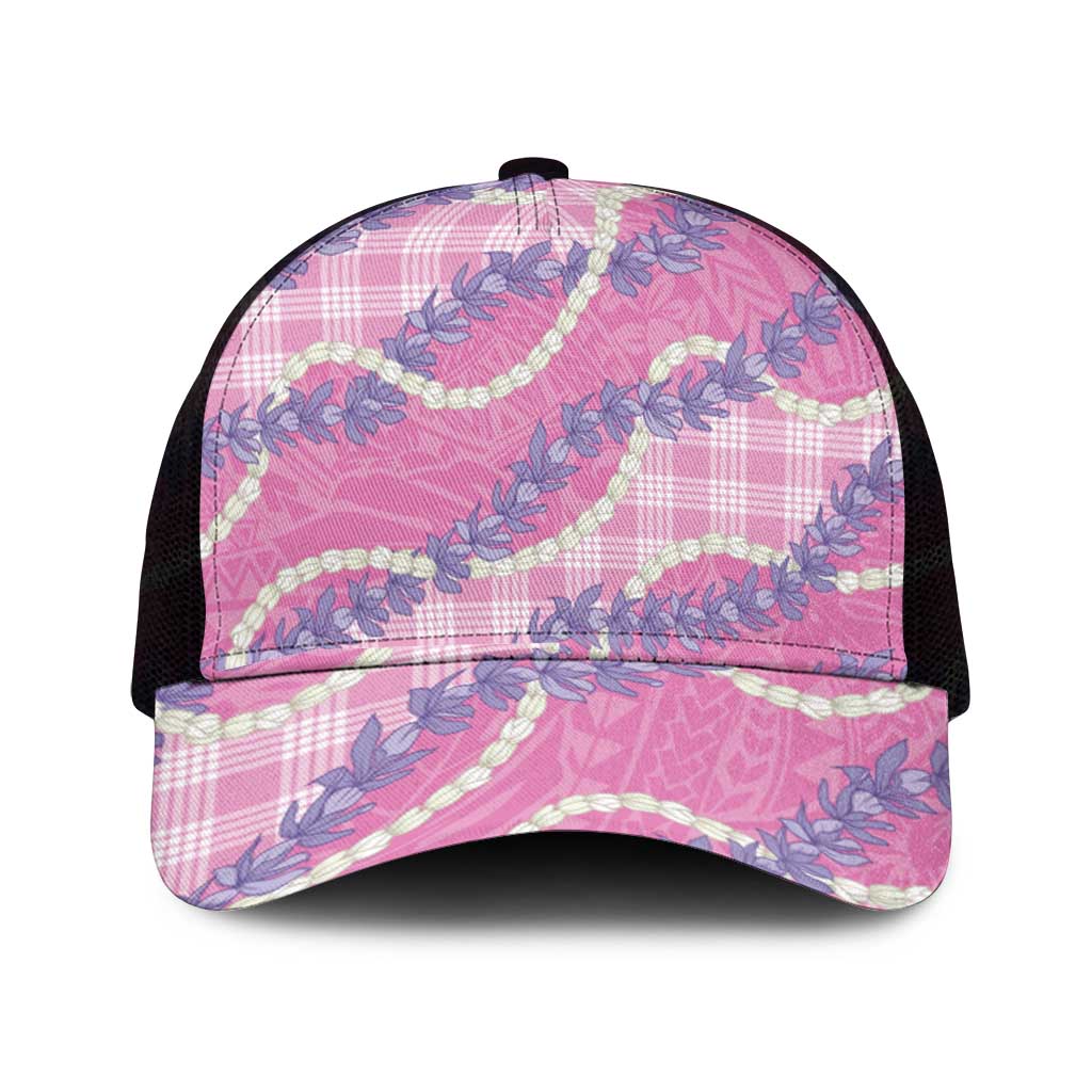 Pink Hawaii Palaka Honohono Pikake Mesh Trucker Cap Hawaiian Orchid Lei Polynesian Pattern - Polynesian Pride