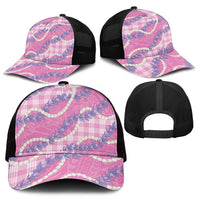 Pink Hawaii Palaka Honohono Pikake Mesh Trucker Cap Hawaiian Orchid Lei Polynesian Pattern - Polynesian Pride
