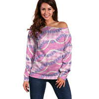 Pink Hawaii Palaka Honohono Pikake Off Shoulder Sweater Hawaiian Orchid Lei Polynesian Pattern - Polynesian Pride