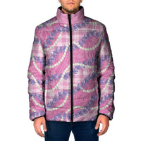Pink Hawaii Palaka Honohono Pikake Padded Jacket Hawaiian Orchid Lei Polynesian Pattern - Polynesian Pride