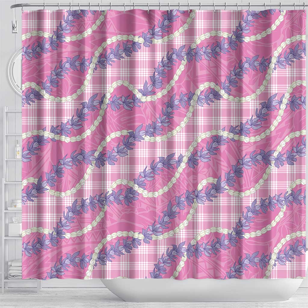 Pink Hawaii Palaka Honohono Pikake Shower Curtain Hawaiian Orchid Lei Polynesian Pattern - Polynesian Pride