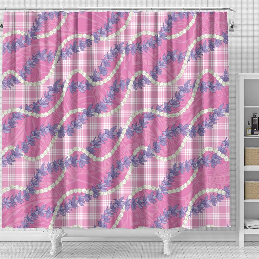 Pink Hawaii Palaka Honohono Pikake Shower Curtain Hawaiian Orchid Lei Polynesian Pattern - Polynesian Pride