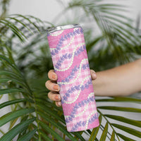 Pink Hawaii Palaka Honohono Pikake Skinny Tumbler Hawaiian Orchid Lei Polynesian Pattern - Polynesian Pride