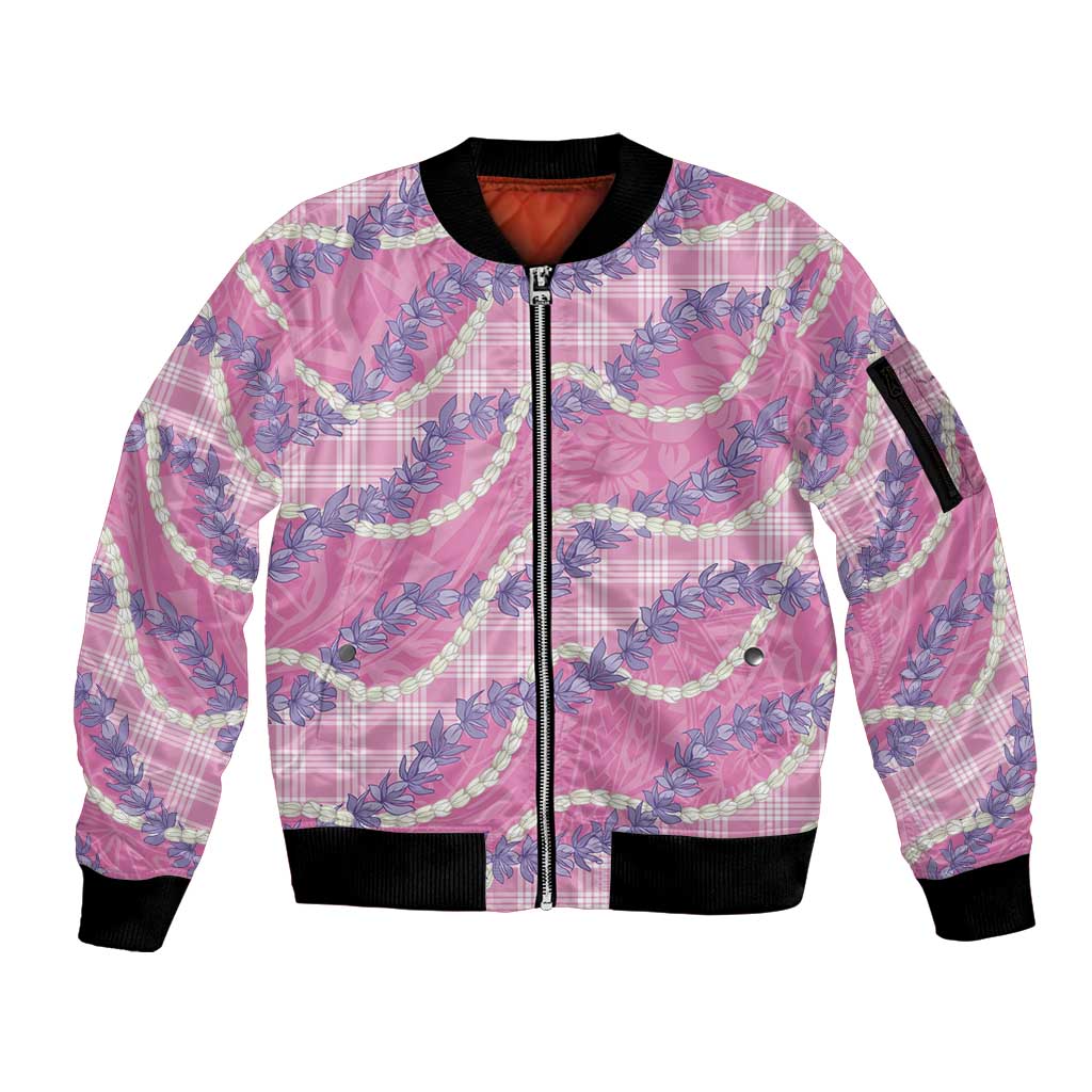 Pink Hawaii Palaka Honohono Pikake Sleeve Zip Bomber Jacket Hawaiian Orchid Lei Polynesian Pattern LT14 Unisex Pink - Polynesian Pride
