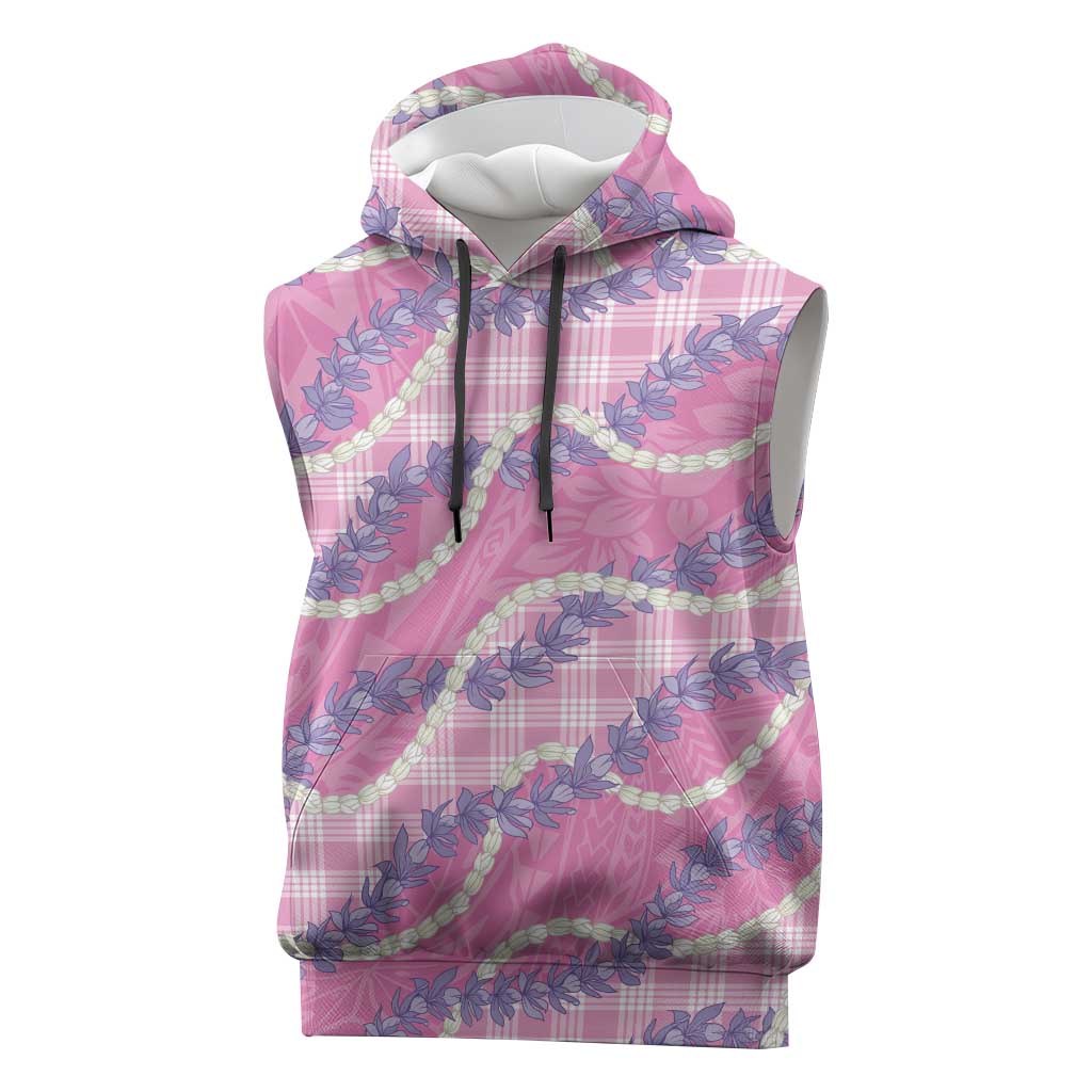 Pink Hawaii Palaka Honohono Pikake Sleeveless Hoodie Hawaiian Orchid Lei Polynesian Pattern - Polynesian Pride