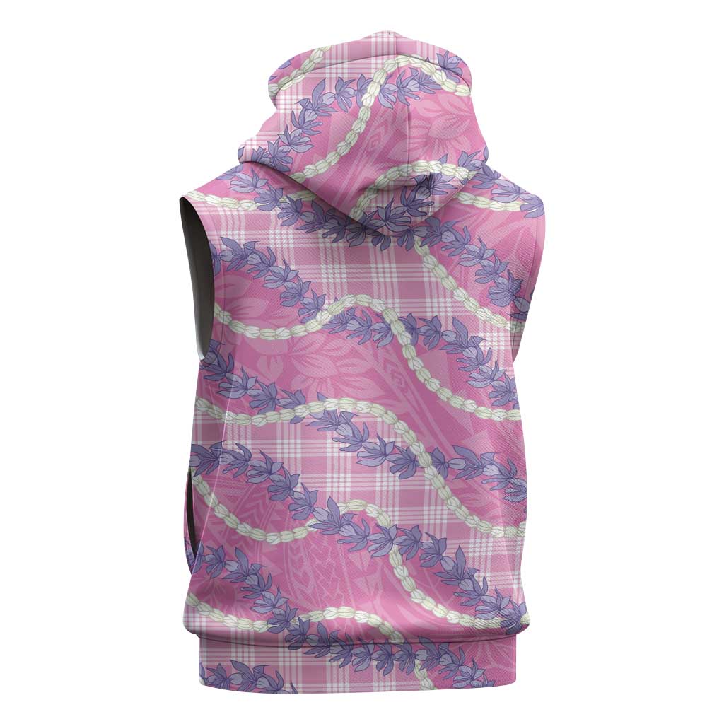 Pink Hawaii Palaka Honohono Pikake Sleeveless Hoodie Hawaiian Orchid Lei Polynesian Pattern - Polynesian Pride