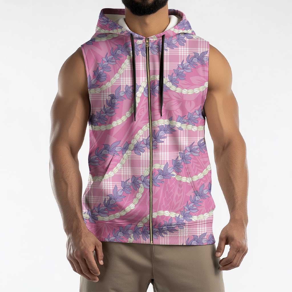Pink Hawaii Palaka Honohono Pikake Sleeveless Zip Hoodie Hawaiian Orchid Lei Polynesian Pattern - Polynesian Pride