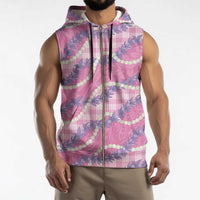 Pink Hawaii Palaka Honohono Pikake Sleeveless Zip Hoodie Hawaiian Orchid Lei Polynesian Pattern - Polynesian Pride