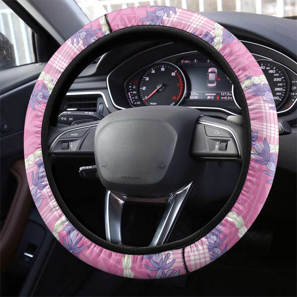 Pink Hawaii Palaka Honohono Pikake Steering Wheel Cover Hawaiian Orchid Lei Polynesian Pattern - Polynesian Pride