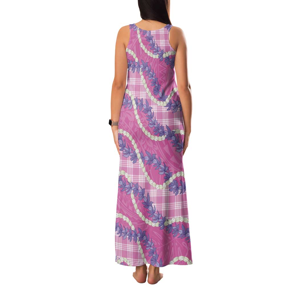 Pink Hawaii Palaka Honohono Pikake Tank Maxi Dress Hawaiian Orchid Lei Polynesian Pattern - Polynesian Pride