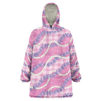 Pink Hawaii Palaka Honohono Pikake Wearable Blanket Hoodie Hawaiian Orchid Lei Polynesian Pattern - Polynesian Pride