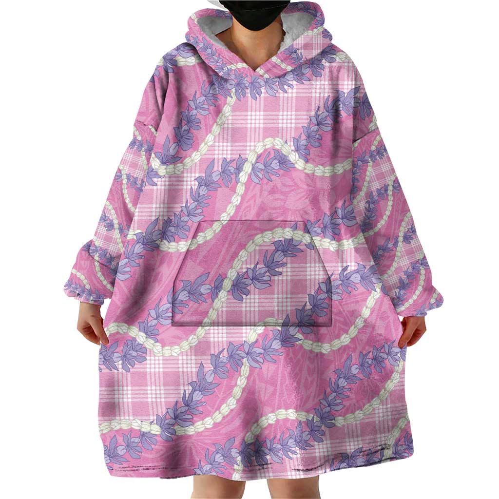Pink Hawaii Palaka Honohono Pikake Wearable Blanket Hoodie Hawaiian Orchid Lei Polynesian Pattern - Polynesian Pride