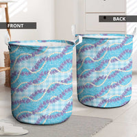 Blue Hawaii Palaka Honohono Pikake Laundry Basket Hawaiian Orchid Lei Polynesian Pattern - Polynesian Pride