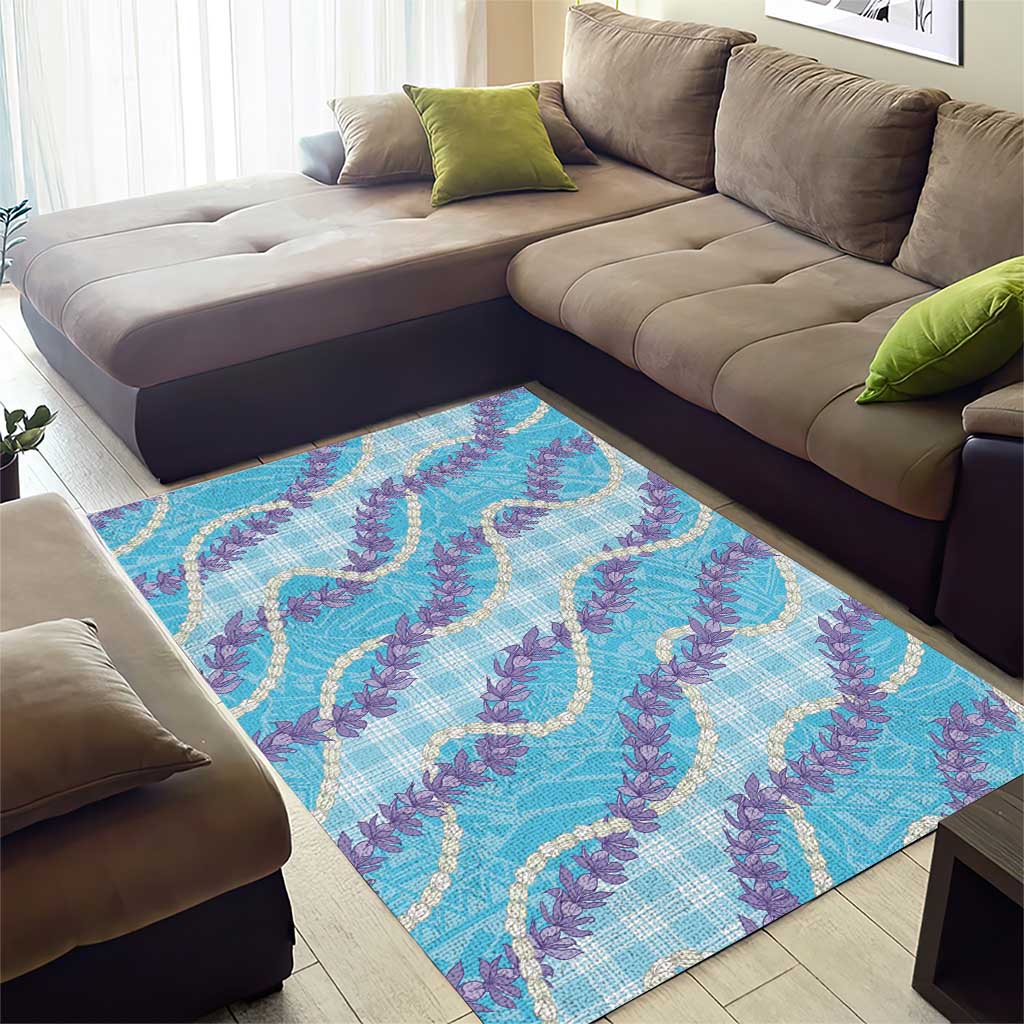 Blue Hawaii Palaka Honohono Pikake Area Rug Hawaiian Orchid Lei Polynesian Pattern - Polynesian Pride