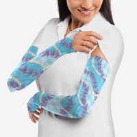 Blue Hawaii Palaka Honohono Pikake Arm Sleeves Hawaiian Orchid Lei Polynesian Pattern - Polynesian Pride