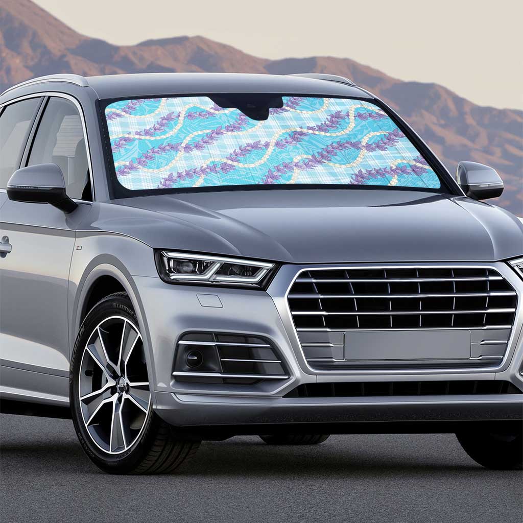 Blue Hawaii Palaka Honohono Pikake Auto Sun Shade Hawaiian Orchid Lei Polynesian Pattern - Polynesian Pride